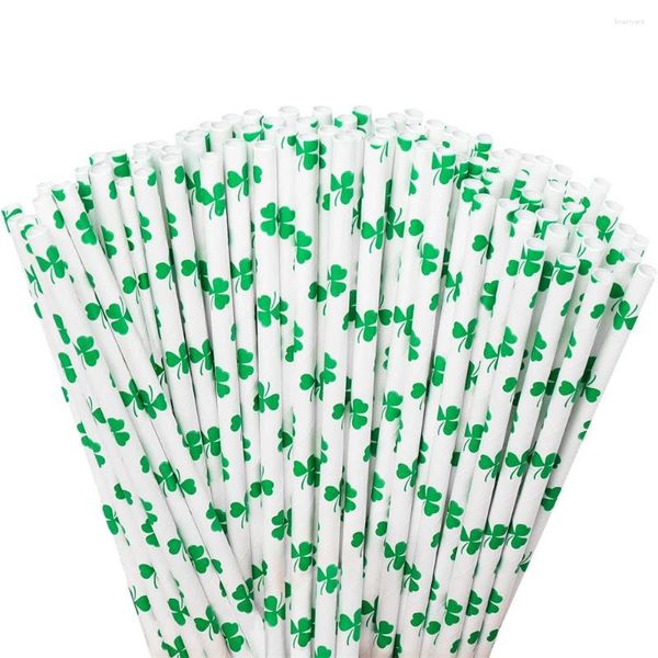 Одноразовые стаканчики, соломинки, 25 шт., бумага ко Дню Святого Патрика, зеленые трилистники, клеверный принт, питьевые ирландские праздничные принадлежности