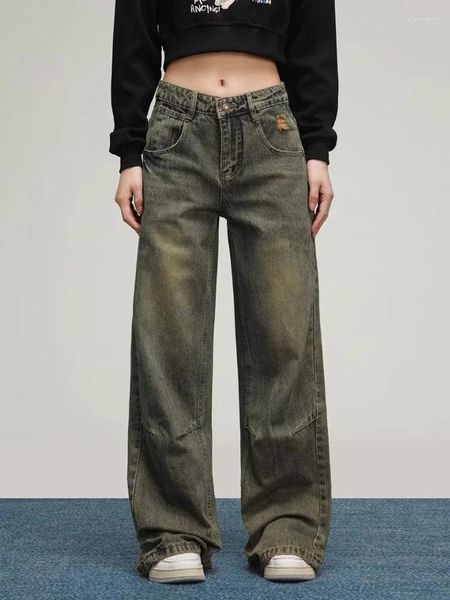 Jeans femininos y2k's angustiante solto senhoras lixo grunge vintage 90s oversized perna larga cintura alta casual