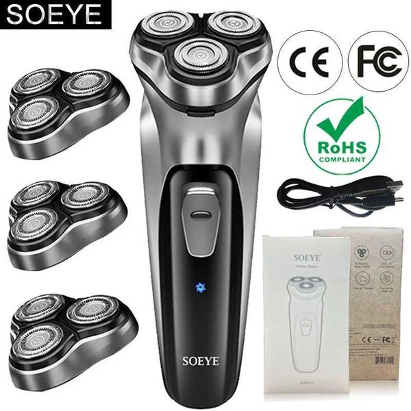 Barbeador elétrico barbeador para homens navalha soeye 3d lâmina flutuante aparador de barba recarga usb máquina de corte de cabelo 2442