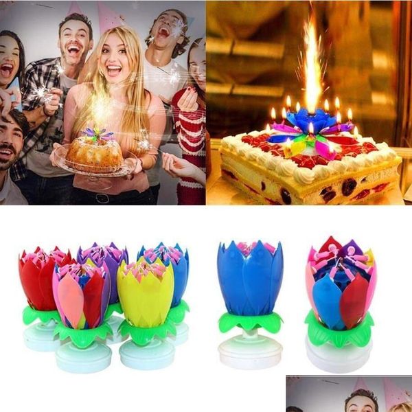 Andere festliche Partyzubehör Blüte rotierende Musikkerze Lotusblume Alles Gute zum Geburtstag Kunstlichter für DIY Kuchendekoration Kinder G D Hits