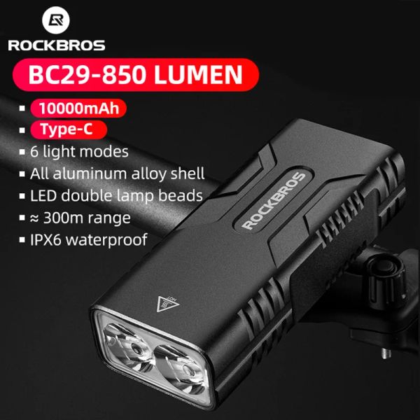 Lights Rockbros Bicycle Light Light емкость 850 Lumen Furlight Водонепроницаемый USB