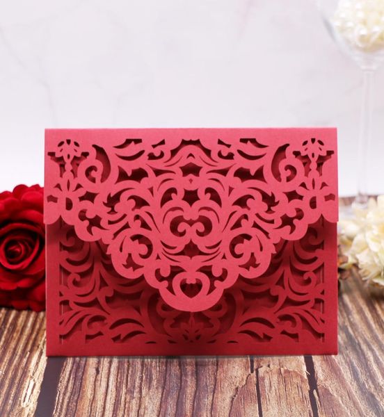 30 pçs vermelho luxo flora corte a laser convites de casamento cartão elegante rendas envelopes de casamento mother039s dia aniversário decoração7299141