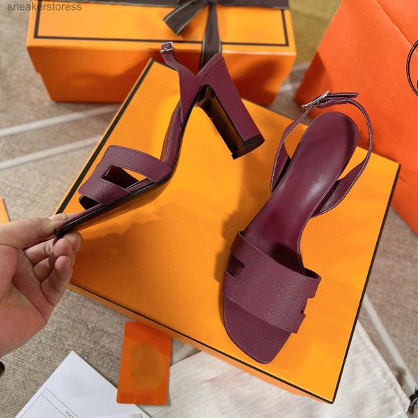 Slipper Oranh 2024 Mid Heel Classic Designer Echtleder Dicke High Toe Line Candy Color Square Head Slim Feet Sandal Größen 35-42 Oran RQKD