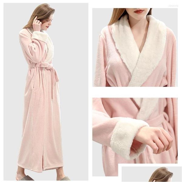 Womens sleepwear grosso flanela longo robe fl comprimento roupão manga casual quente camisola respirável housecoat roupas entrega entrega a dhqcr