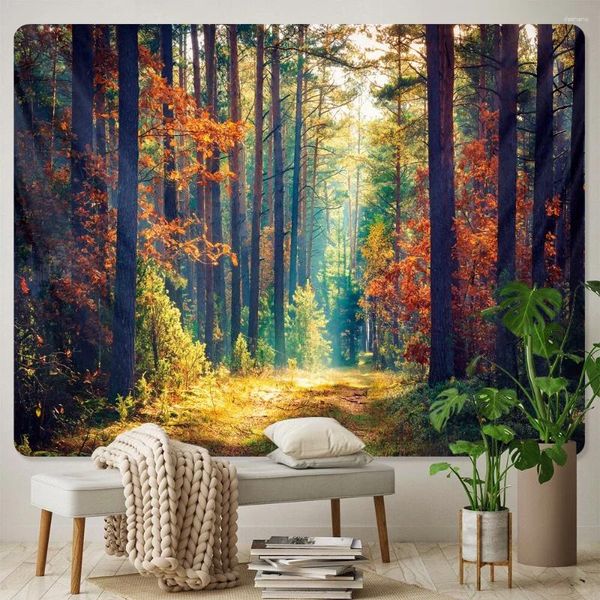 Arazzi Foresta appartata Decorazioni per la casa Arazzo artistico di grandi dimensioni Boho Decorativo Tappetino per yoga Hippie Sfondo Muro Telo mare Lenzuola