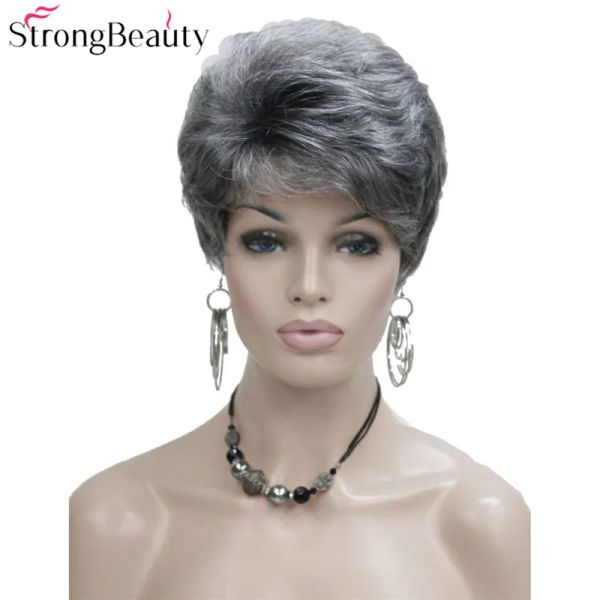 Wigs Strongbeauty Shintetic Short Drive Hair Drive Natural Bionda naturale/parrucche grigio argento con scoppi Donne molti colori