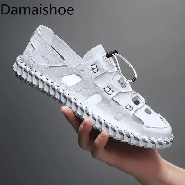 Sandálias sandálias masculinas 2021 verão nova moda sandálias fechadas dos dedos casuais sapatos conforto sandálias de couro branco sapatos de praia romana