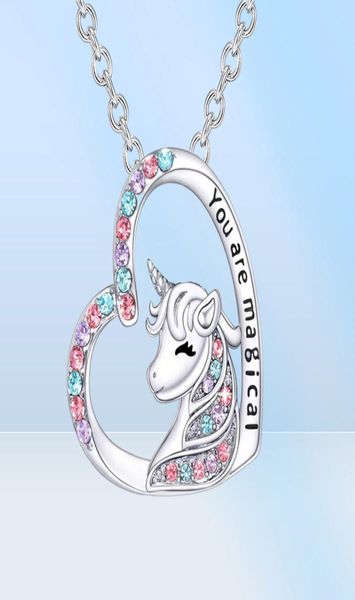 Einhorn-Anhänger-Halskette, niedliches Glücksherz-Kristall-Geburtsstein-Pferd-Halsketten, You Are Magical-Schmuck, Geburtstagsgeschenk für Mädchen58589867677581