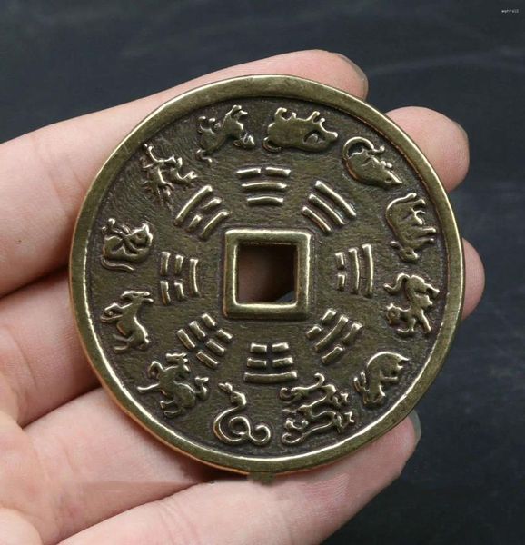 Estatuetas decorativas 36mm bronze chinês doze ano do zodíaco animal pingan amuleto dinheiro moeda pingente