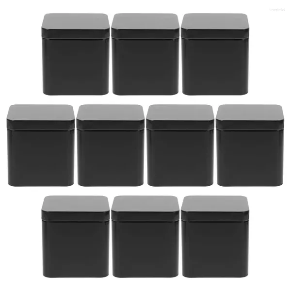 Garrafas de armazenamento 10 Pcs Cookie Jar Flandres Pequeno Quadrado Portátil Metal Pode Definir 10pcs (preto) Folhas de Chá Latas de Doces de Casamento Soltas com Tampas