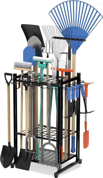 Küchenaufbewahrung, Garten-Werkzeug-Organizer mit Haken, Hof-Turmregal, bis zu 50 Werkzeuge, robuster Stahlständer für die Garage