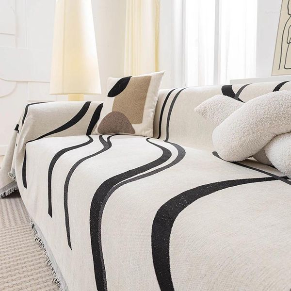 Coprisedie Copridivano Moderno Semplice Ins Con Nappe Per Soggiorno Asciugamano Antiscivolo Coperta Decorazioni Per Il Letto In Bianco E Nero