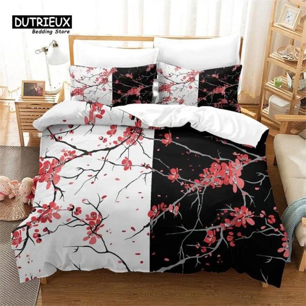 Bedding Define Blossoms Cherry Blossoms Duvet Set Conjunto de Microfibra Floral Japonesa Quilt Quilt Twin King para o Dia dos Namorados