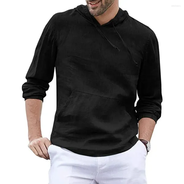 Magliette da uomo Camicetta con cappuccio Camicetta a maniche lunghe Pullover Solido Comodo Cotone Lino Casual Allentato Vacanza T-shirt da uomo