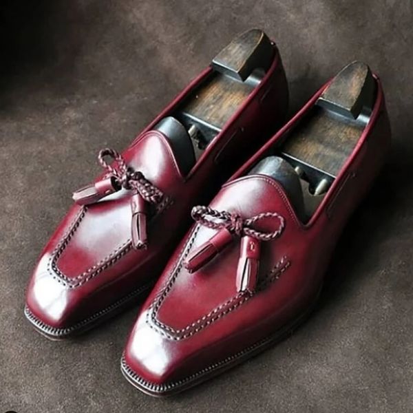 Ayakkabı Kırmızı Loafers Ayakkabı Erkekler İçin Tassel Çarpıcı Vintage Kiraz Slipon Yuvarlak Toe Düğün Erkek Ayakkabı Boyutu 3848