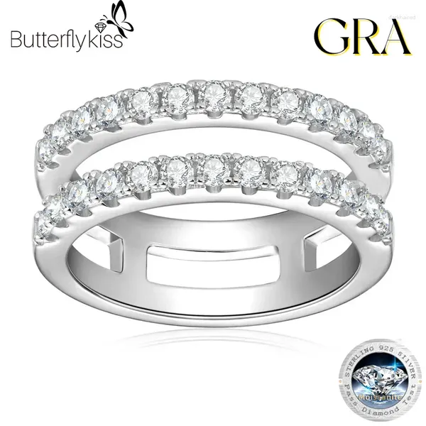 Küme Yüzükleri Butterflykiss Lüks Tam Moissanite Gelin Bantları Çift Sıralı Düğün Gerçek 925 STERLING Gümüş Yüzük Kadın Mücevher Hediye