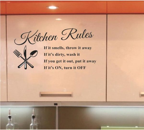 Regole della cucina Adesivo da parete Decorazione Lettere Rimovibile Parete in PVC Decalcomanie in vetro Cucina fai da te Decorazioni per la casa 30CM X 58CM1153547