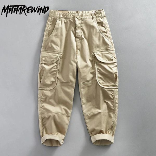 Calças masculinas moda coreana homem primavera outono trabalho wear casual puro algodão multi-bolsos baggy calça juventude streetwear calças y2k