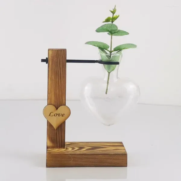 Vasen, Holzständer, Holzrahmen, Vase, Glas, transparent, verdickt, Herzform, Hydrokultur, Blumen-Wohnzimmer