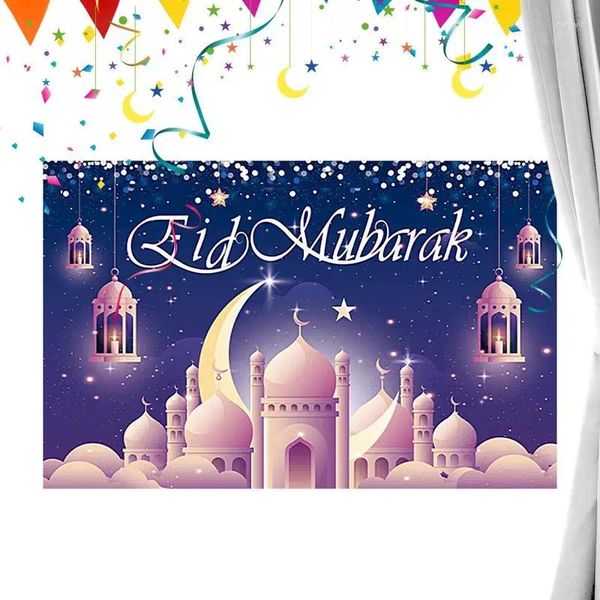 Banner de cenário de decoração de festa para Eid 70,9 x 45,3 polegadas fundo com estrela da lua ornamentos internos e externos macios