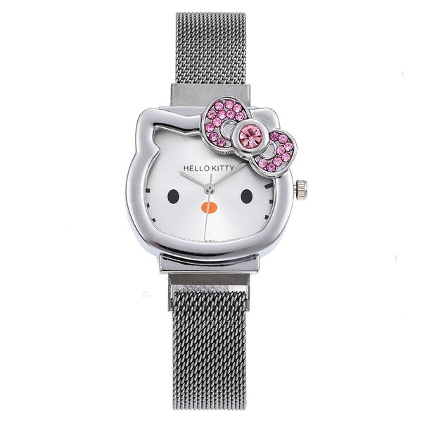 2024 New Childrens Mesh Fashion Watch Student Cartoon Katze Bild Girl Quarz Uhr Magnet Watch Factory Großhandel und Spot