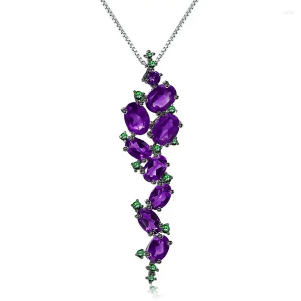 Correntes Ametista Pingente Colar Natural Gemstone 925 Sterling Sliver Mulheres Românticas Jóias