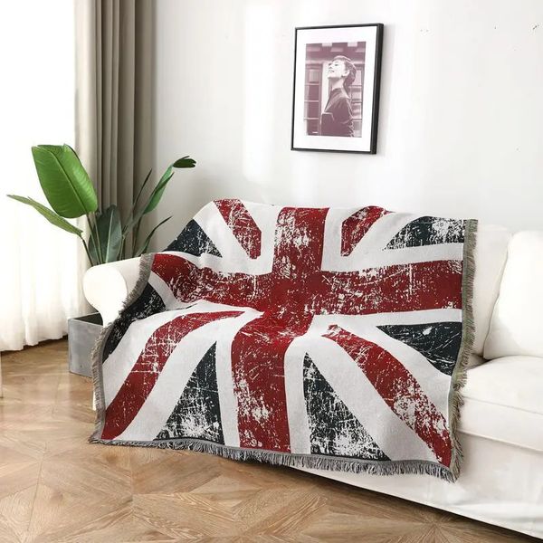 Винтажный старый флаг Великобритании Юнион Джек Дизайнерский чехол для дивана Стул Плед Одеяло Гобелен Покрывало Открытый пляж Песчаные полотенца Коврик 240327