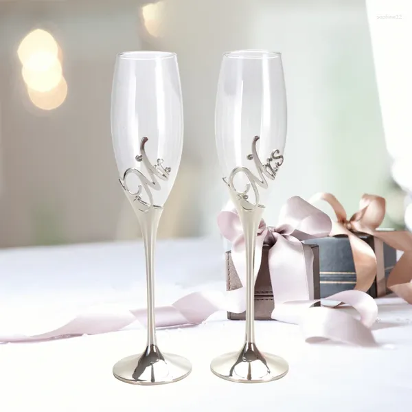 Copos de vinho Lasody Cristal Champagne Flautas Prata Casamento Mr Mrs Brindando Copos Conjuntos de Presente Para Casais Noivado