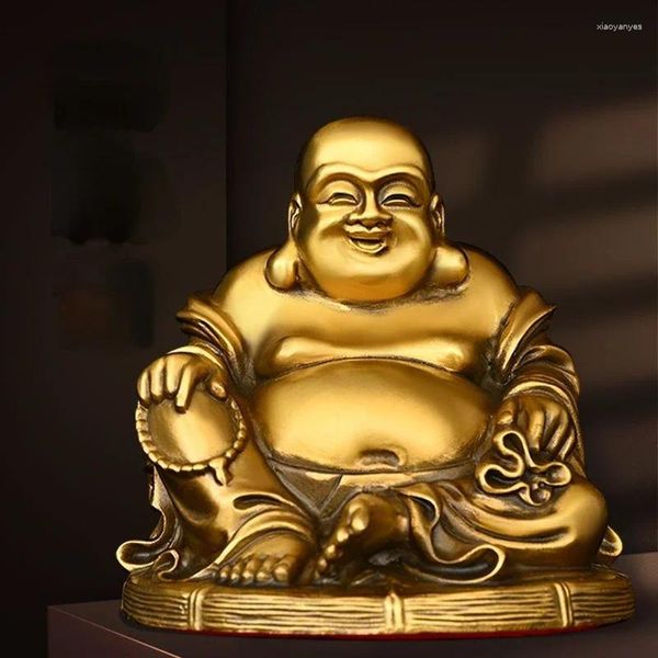 Statuette decorative Cinese in rame pieno Maitreya Buddha Ornamenti Bodhisattva Vaso Pancia Home Office Auto Piccola decorazione