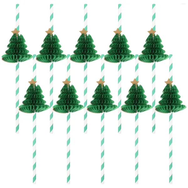 Einwegbecher, Strohhalme, 10 Stück, Papier, Weihnachtsbaum, Wabenmuster, Weihnachtstrinkparty-Zubehör