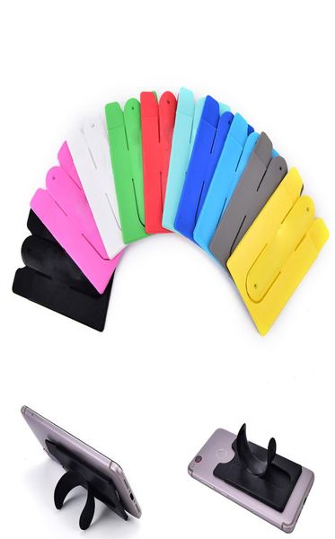 Capa adesiva de silicone para telefone com bolso de encaixe traseiro suporte para cartão de crédito com suporte para smartphone aleatório colo4176275