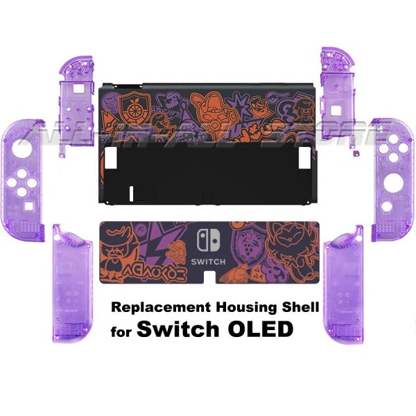 Casos edição limitada nintend switch oled diy escudo console placa traseira + transparente roxo caso joycon para nintendo switch acessórios