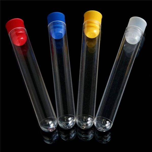 50/100pcs/lote de 60 a 150 mm Tubos de teste de plástico transparente com tampas coloridas para química da escola de laboratório