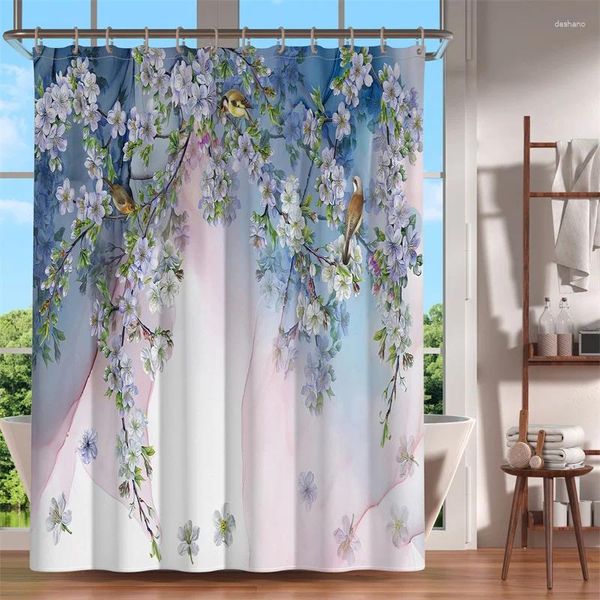 Duschvorhänge, Marmor-Vorhang, Blume, Schmetterling, Bad, wasserdichtes Polyester für Badezimmer, 180 x 200 cm, Blumenschirm