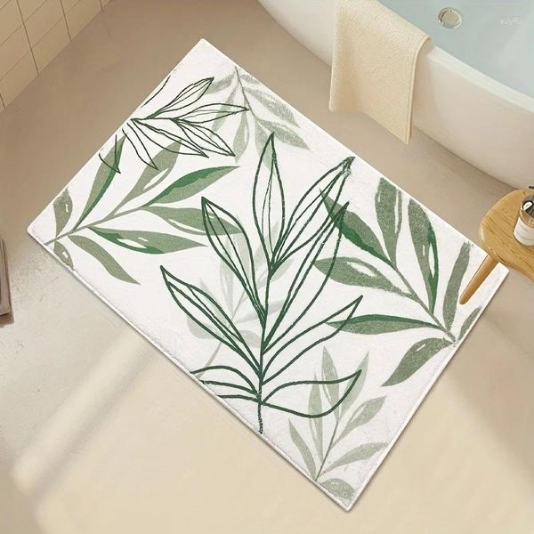Halılar 1pc Yeşil Yaprak İmitasyon Yün Banyo Mat - Kabarık Emici Slip Anti -Slip Yıkanabilir Ev Dekoru Posoratör Yumuşak Giriş Kapısı