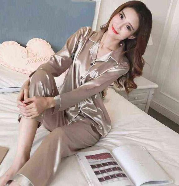 Women039s Rayon Silk Pyjamas Sexy Stripe Nachtwäsche Set Frauen Pyjama Set 2PieceSuit Top Langarm Gürtel Shirt Hose Big Homewea1170782