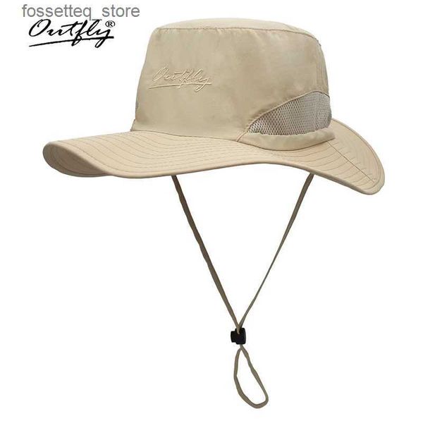 Chapéus de aba larga Chapéus de balde Outfly Hot Sale Sun Hat for Man Men Men Mesh Mesh Beach Str Protection UV Viagem ao ar livre Casual Chapéu L240402