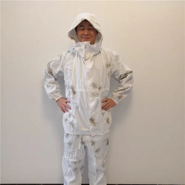 Tute Giacca stile neve bianca Camouflage Ghillie Suit Caccia 3D Colore bionico Poliestere e cotone Materiale Abbigliamento da caccia Tuta da sci