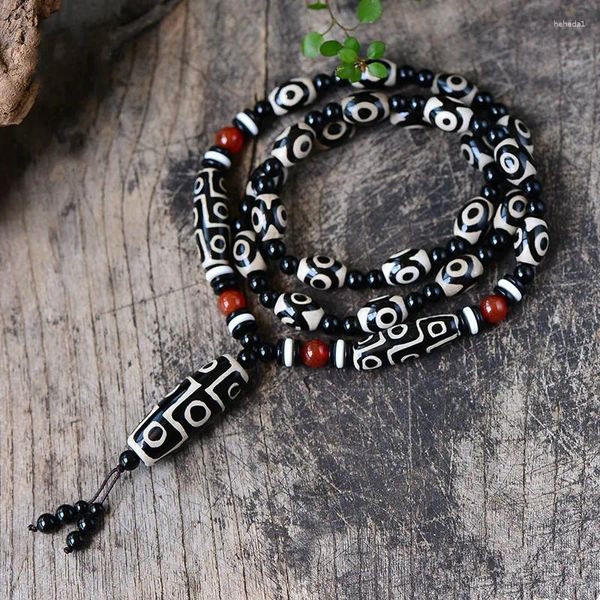 Anhänger Halsketten Stall Supply Tibet Alte Achat Sky Bead Halskette Schwarz und Weiß Drei-Auge Neun-Auge Für Männer Wo