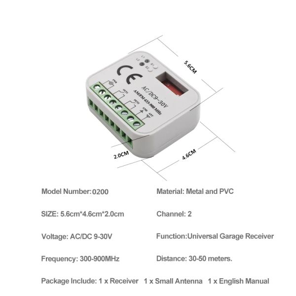 Receptor de garagem universal 300-900MHz Rx-Multi Frequency Switch Module para 433 868MHz de controle remoto do transmissor de porta de porta abridor de porta