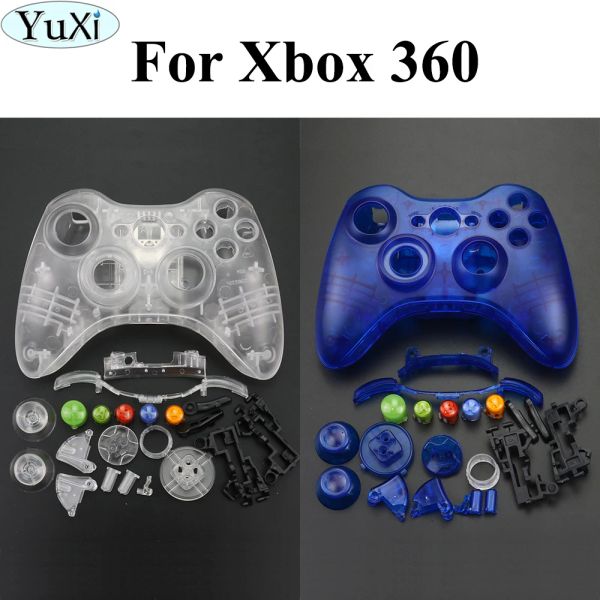 Casos YuXi Substituição Parte Clear Blue Wireless Controller Shell Case Bumper Analog Sticks Botões Jogo para Xbox 360