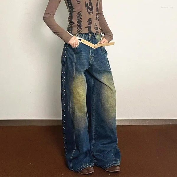 Женские джинсы 2024 Y2K, уличная одежда, расклешенные мешковатые широкие брюки с вышивкой для женщин, одежда, прямые свободные джинсовые брюки Pantalon Femme