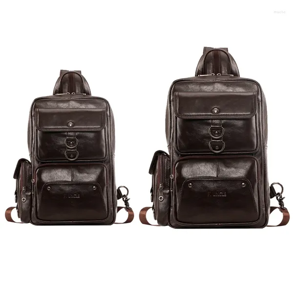 Schultaschen PI UNCLE Produkt Herren First Layer Leder Multifunktionsrucksack Reise Outdoor Messenger Bag Braun