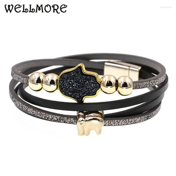 Braccialetti con ciondoli WELLMORE Bracciale in pelle con gioielli di moda con perline in pietra Plam per le donne all'ingrosso bohémien