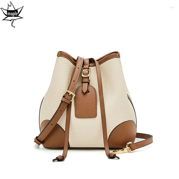 Шикарная сумка-ведро на шнурке, маленькая женская сумка-ведро из воловьей кожи, хит цвета, универсальная женская сумка через плечо