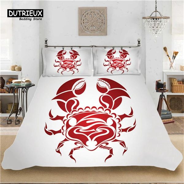 Set biancheria da letto Set copripiumino cancro Costellazioni morbide disegnate a mano Semplice trapunta bianca Decorazione geometrica astratta delle federe