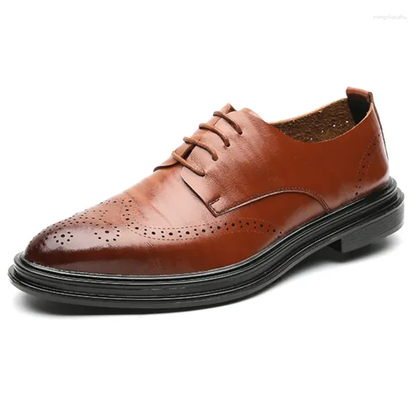 Sapatos casuais agradáveis brogues masculino couro genuíno calçado de escritório homem negócios preto marrom a2408