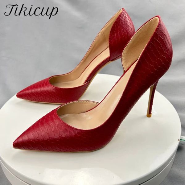 BOMBAS TIKICUP RED CROCODILE MATTE EFEITO MULHERES MULHERES PONTO PONTO ALTO SAPATOS DE SAPELO PARA O VESTIDO DE FESTO BOMBAS STILETTO DE 8CM 10CM 12cm Personalizar