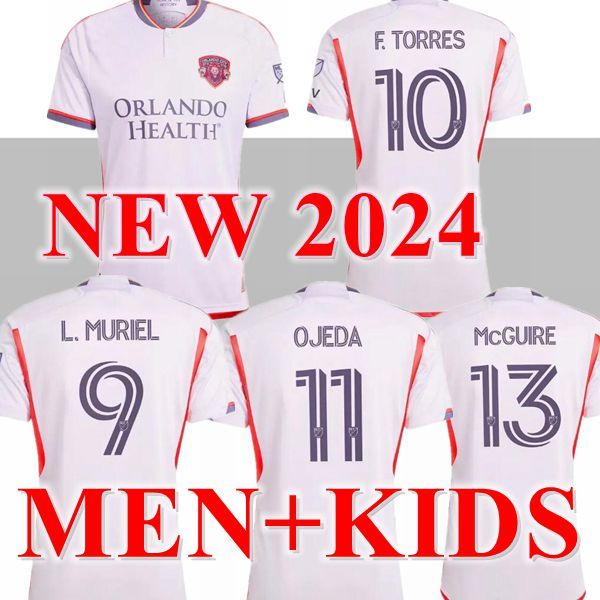 2024 MLS Orlando City SC Futebol Jerseys Kids Kit Man Major League 24 25 Camisa de Futebol Primária Home Roxo The Wall Away White Legacy F.TORRES L.MURIEL OJEDA JANSSON