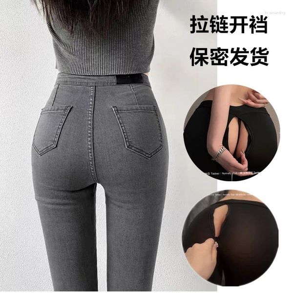 Damenjeans, unsichtbarer Reißverschluss, offener Schritt, Übergröße, Damen-Leggings mit hoher Taille, Fitnesshose, sexy Hose